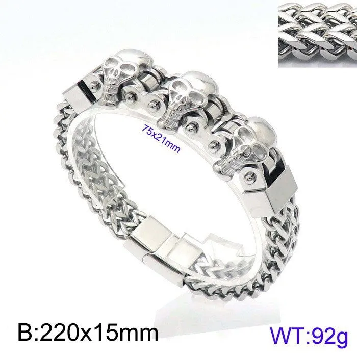 Titanium Steel Men's Bracelet with Skull, Wolf, and Lion Heads - Bold Fashion Statement