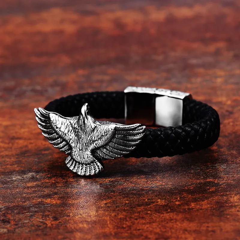 Titanium Steel Retro Eagle Leather Bracelet for Men - Wholesale Fashion Jewelry