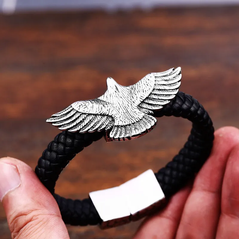 Titanium Steel Retro Eagle Leather Bracelet for Men - Wholesale Fashion Jewelry