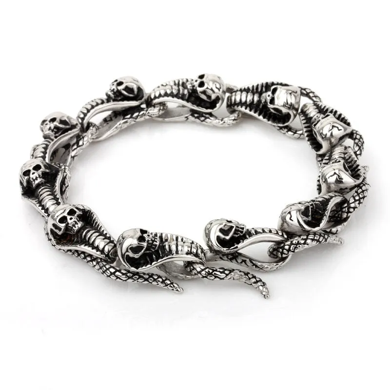 Titanium Steel Skull Bracelet with Spirit Snake Design - Trendy Men's Jewelry