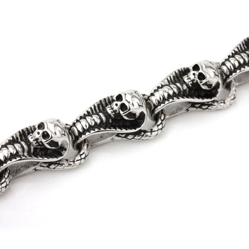 Titanium Steel Skull Bracelet with Spirit Snake Design - Trendy Men's Jewelry