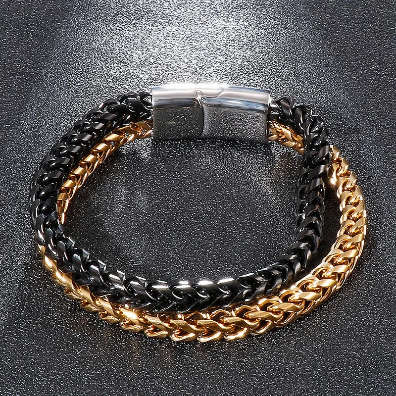 Trendy Double-Layer Titanium Steel Bracelet for Men - Japan and South Korea Inspired Fashion Jewelry