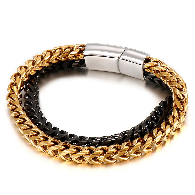 Trendy Double-Layer Titanium Steel Bracelet for Men - Japan and South Korea Inspired Fashion Jewelry