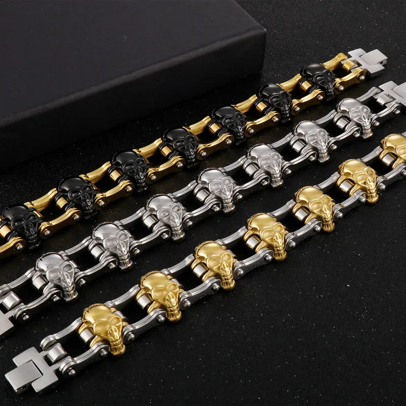 Trendy Skull Bracelet for Men - European and American Hip-Hop Inspired Gold Titanium Steel Accessory