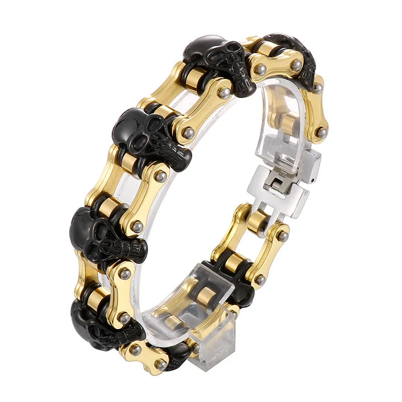 Trendy Skull Bracelet for Men - European and American Hip-Hop Inspired Gold Titanium Steel Accessory