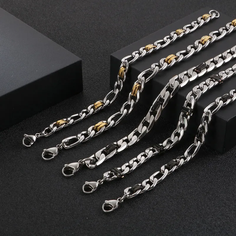 Trendy Titanium Steel Men's Bracelet - Creative Stainless Steel Flat Chain Design