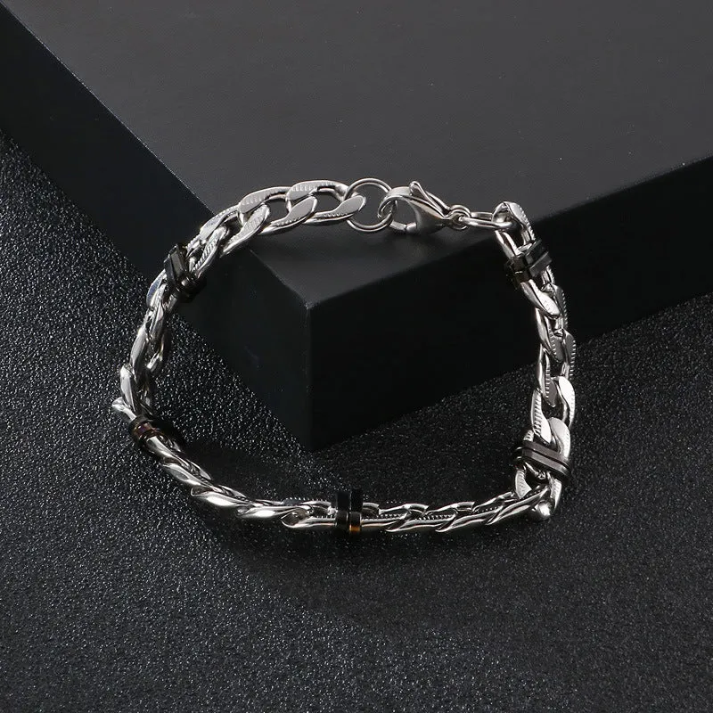 Trendy Titanium Steel Men's Bracelet - Creative Stainless Steel Flat Chain Design