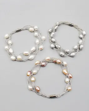 Triple Braided Elongated Pearl Bracelet