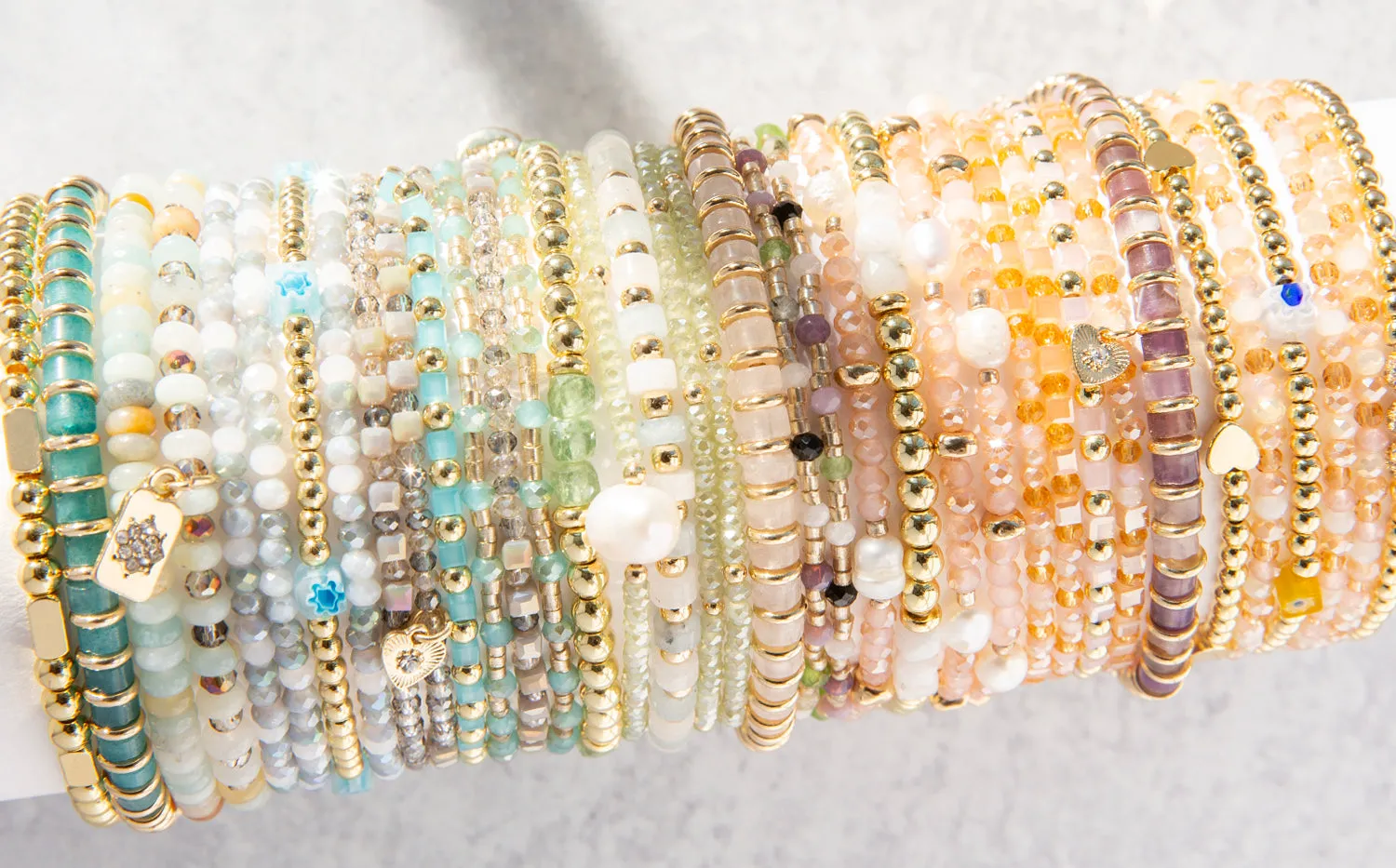 triple square bead stretch bracelet