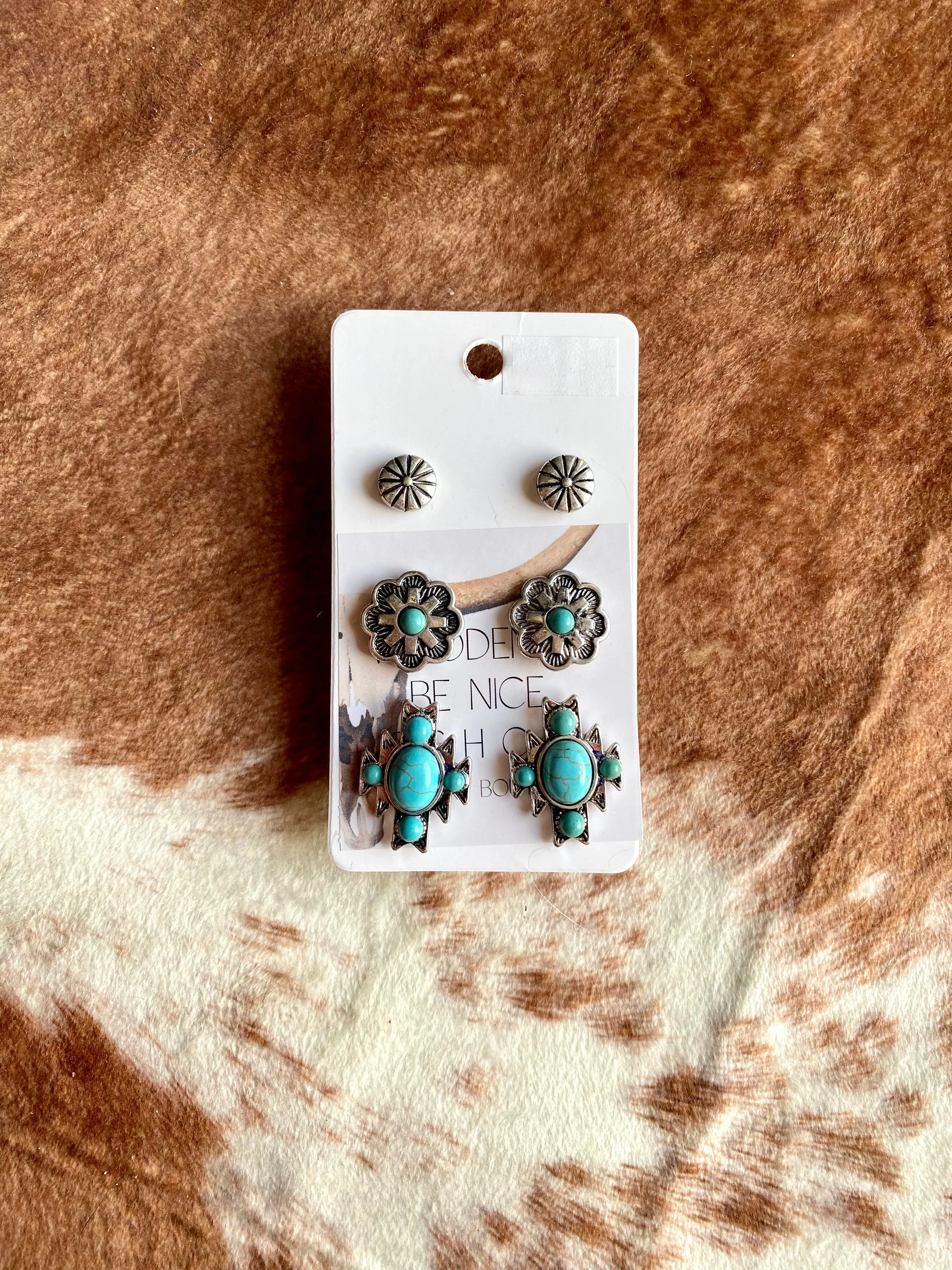 Turquoise Stud Earrings-3PC Set