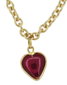 Vintage Almandine Garnet Dangling Heart Charm Bracelet in 14 Karat Gold