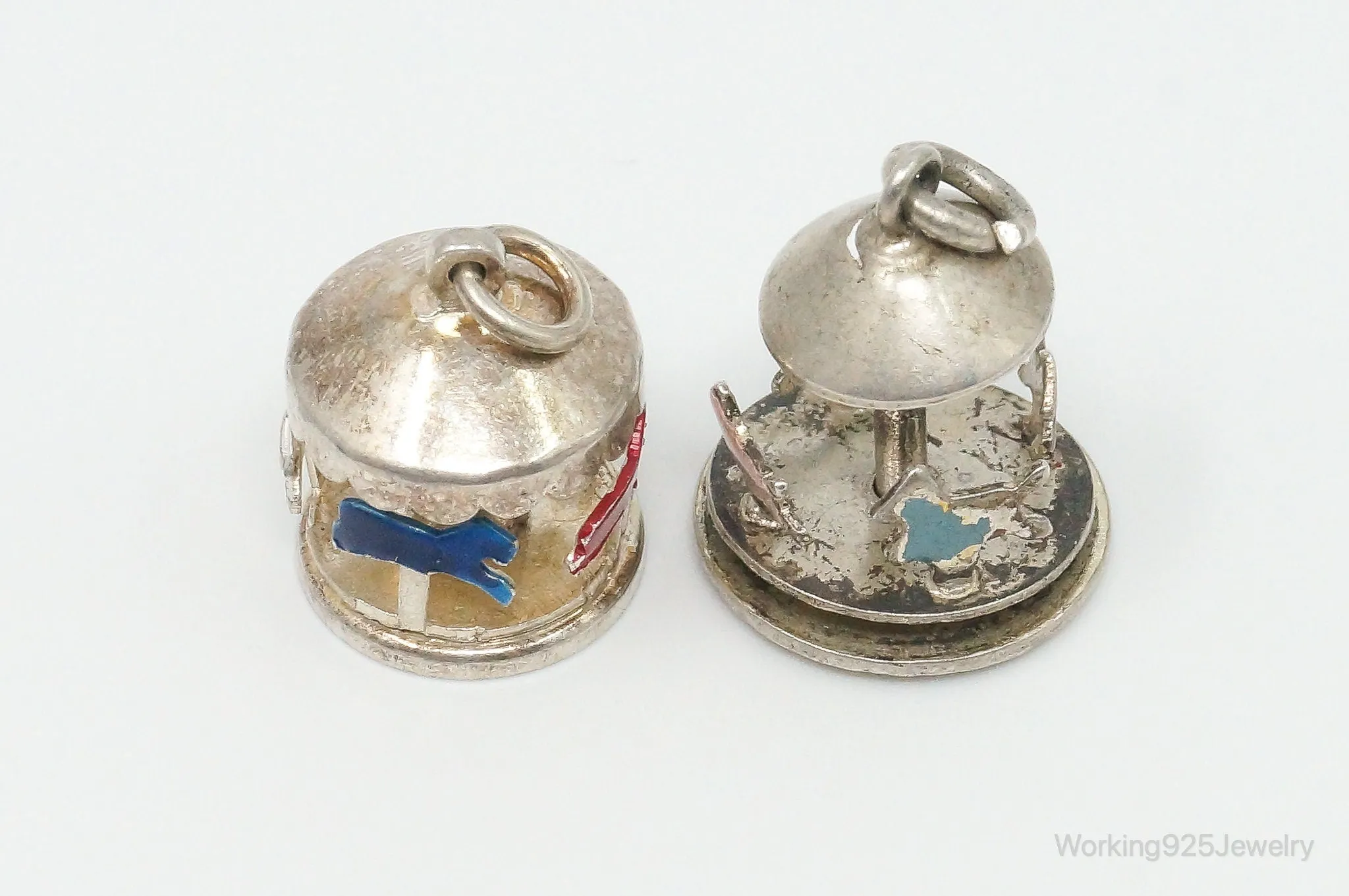 Vintage Antique Merry-Go-Round Carousel Moving Enamel Sterling Silver Charms