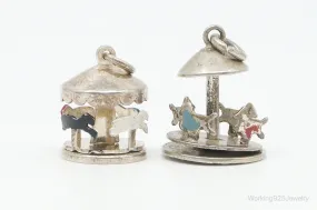 Vintage Antique Merry-Go-Round Carousel Moving Enamel Sterling Silver Charms