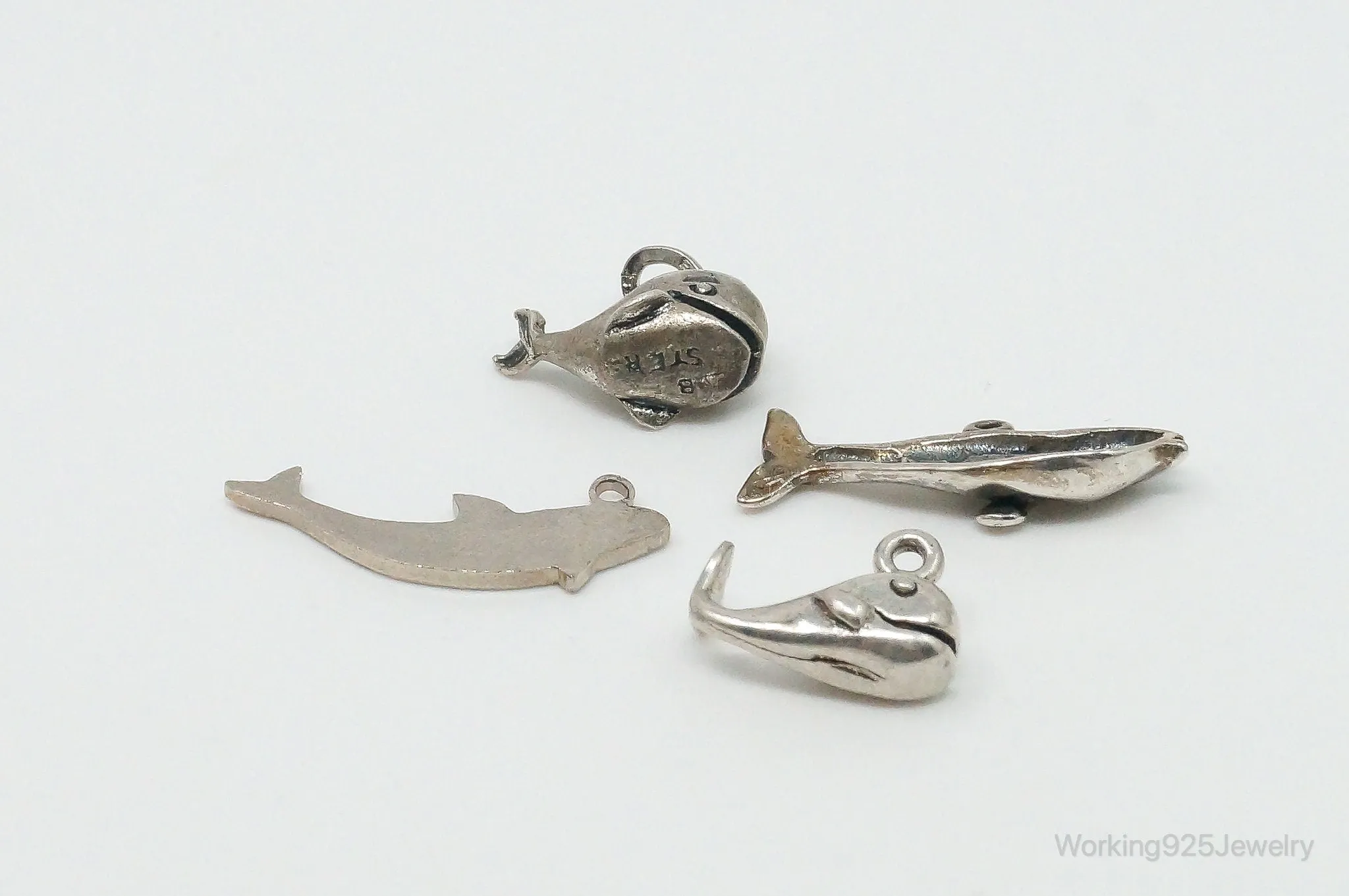 Vintage Antique Whales Sterling Silver Charms Lot