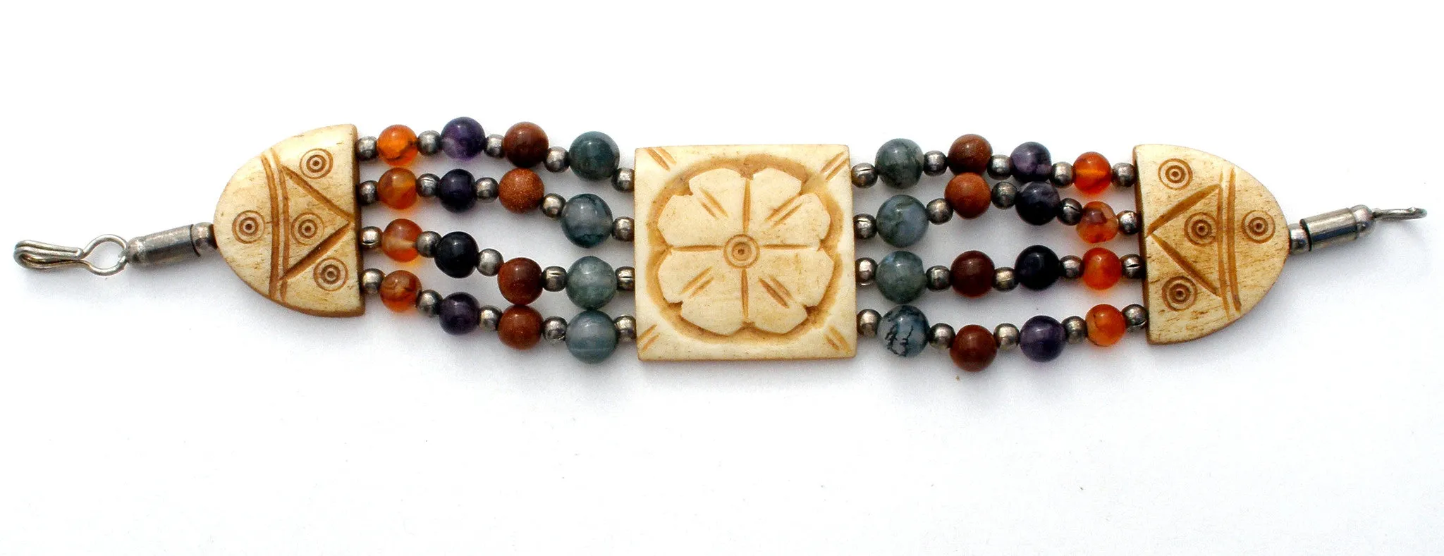 Vintage Gemstone Bead & Flower Panel Bracelet