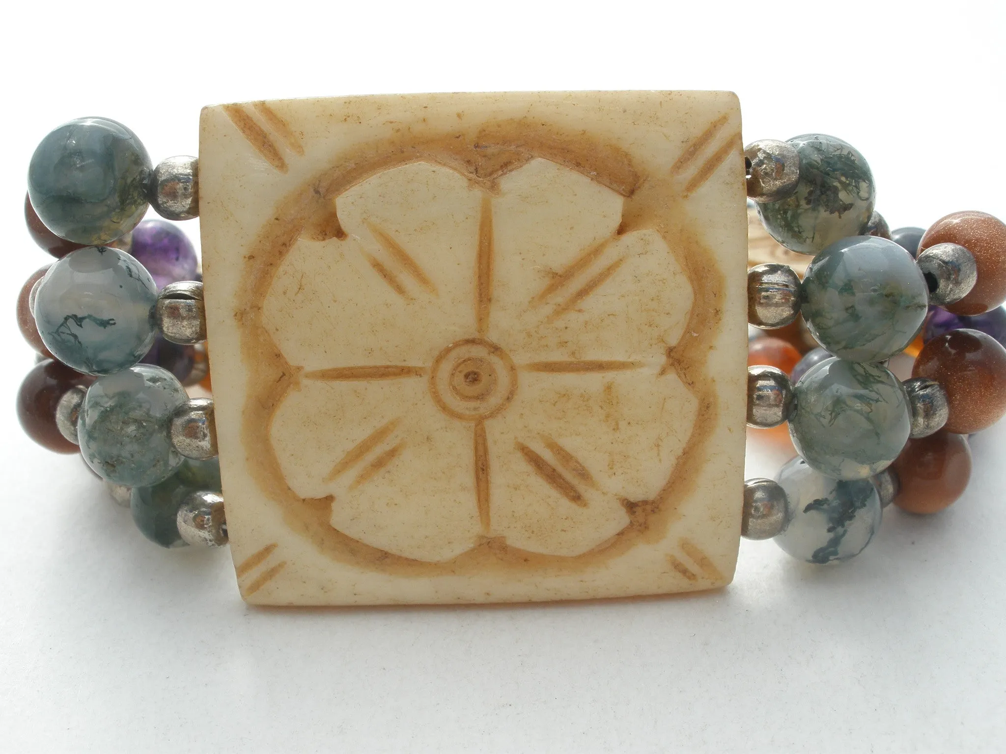 Vintage Gemstone Bead & Flower Panel Bracelet