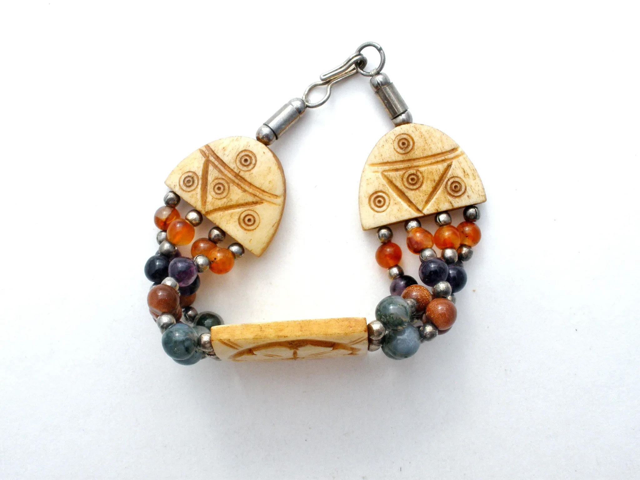 Vintage Gemstone Bead & Flower Panel Bracelet