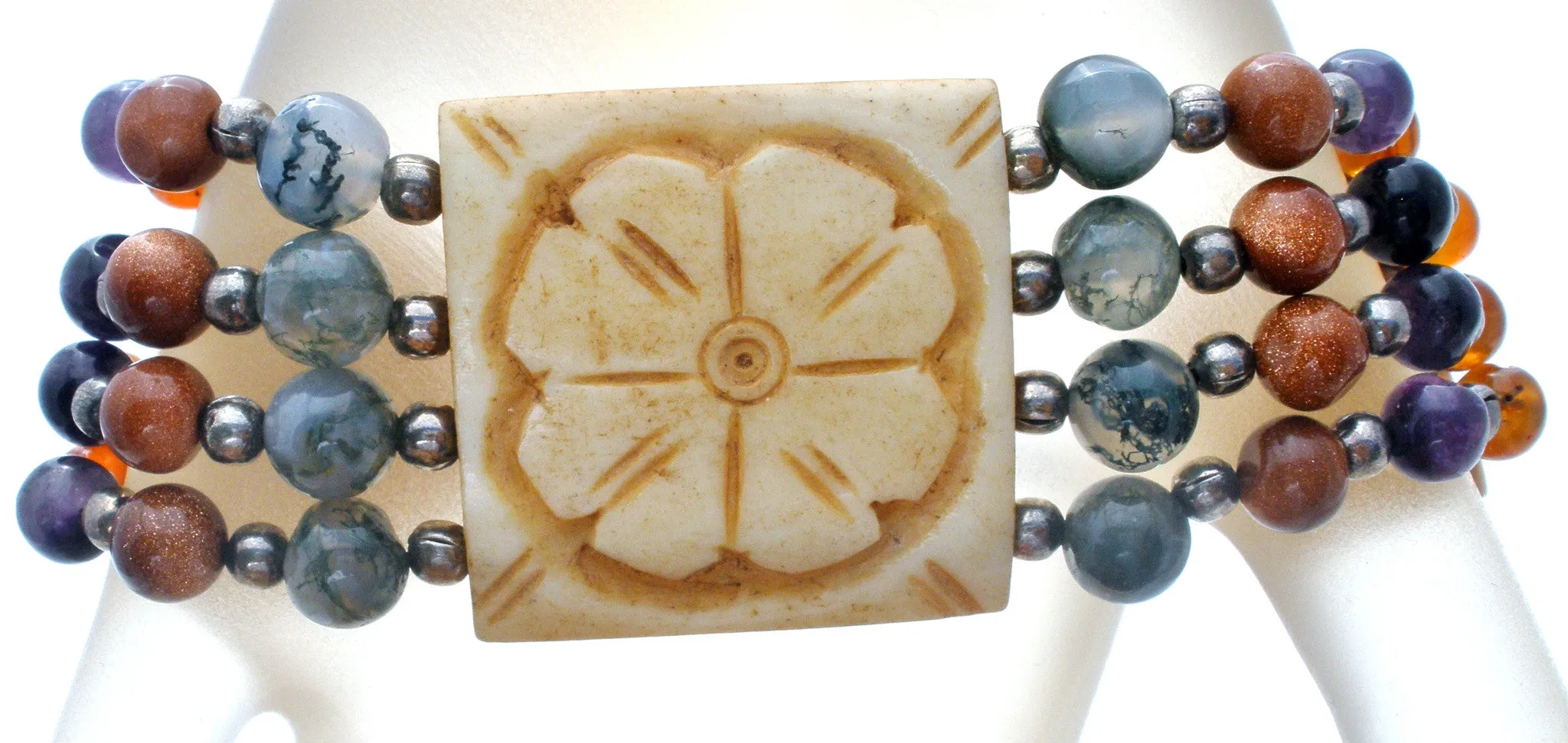 Vintage Gemstone Bead & Flower Panel Bracelet