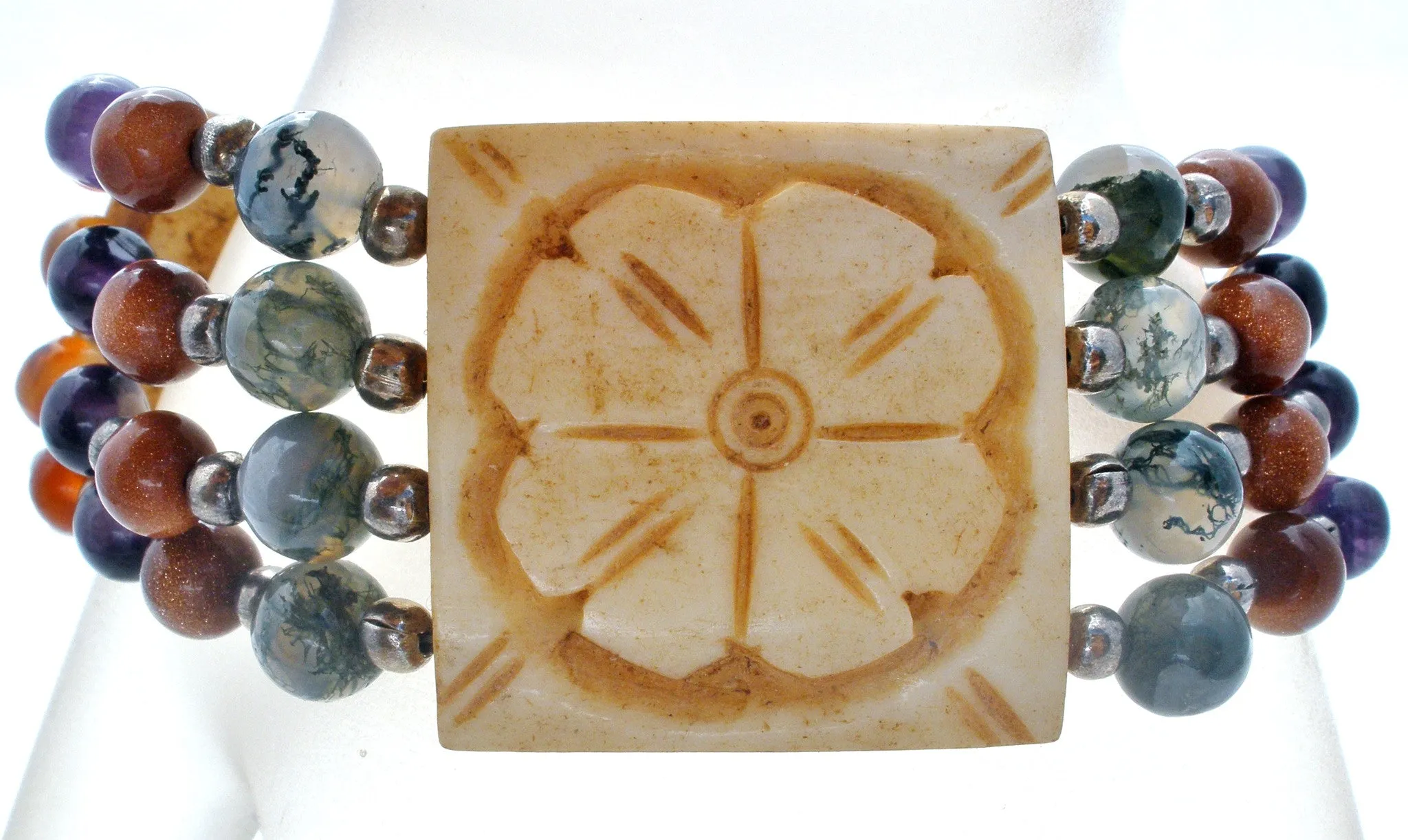 Vintage Gemstone Bead & Flower Panel Bracelet