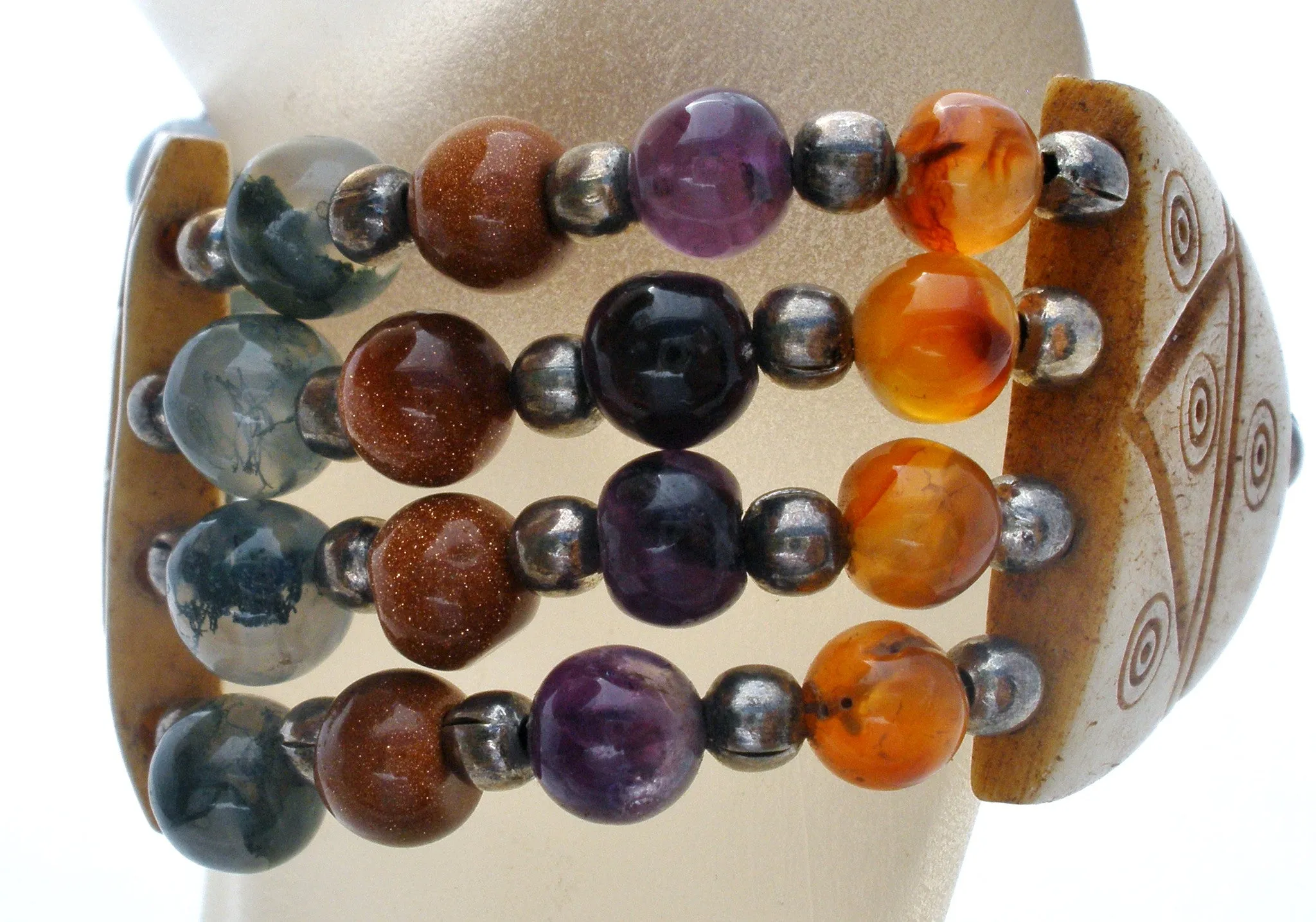 Vintage Gemstone Bead & Flower Panel Bracelet