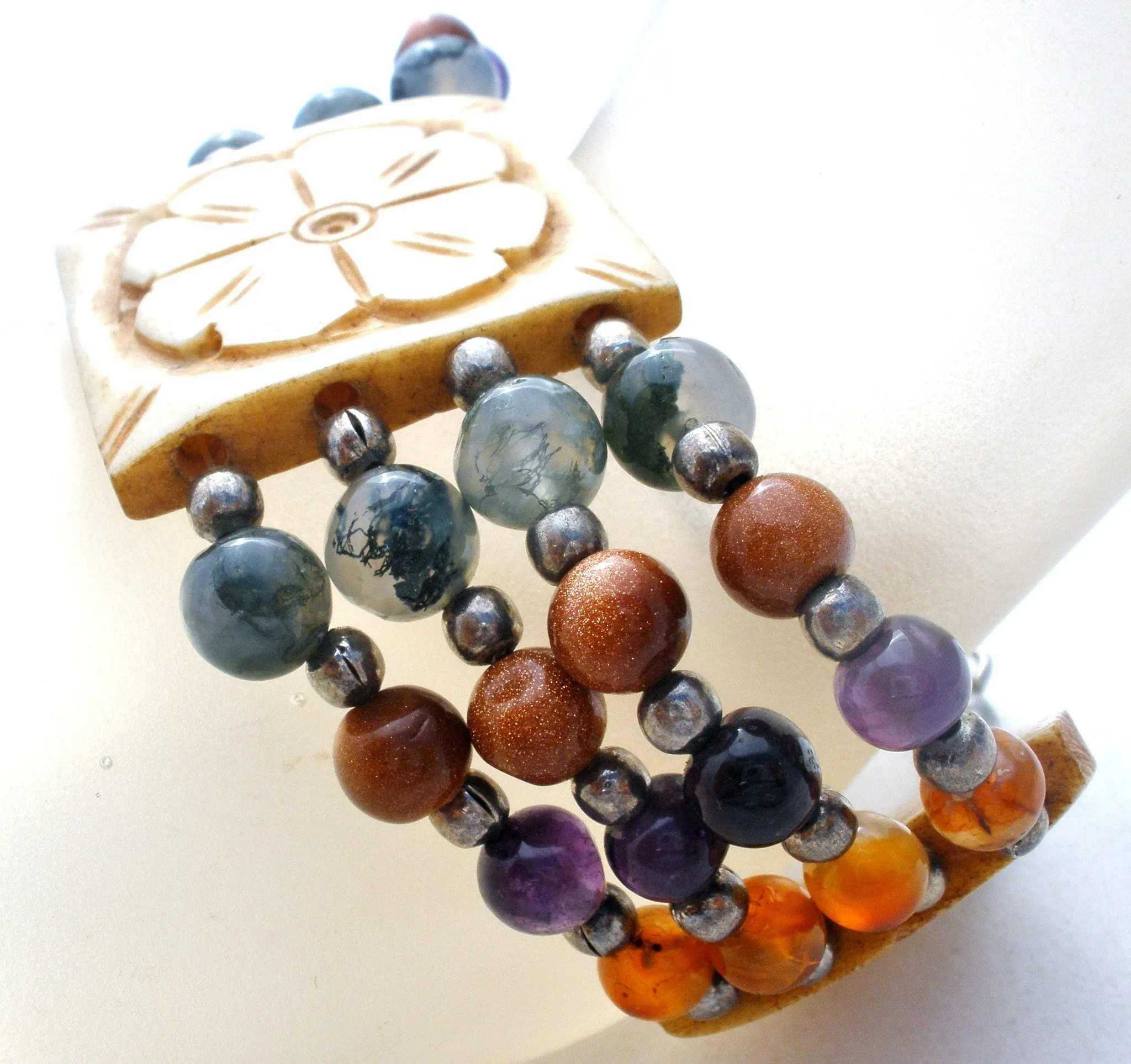 Vintage Gemstone Bead & Flower Panel Bracelet