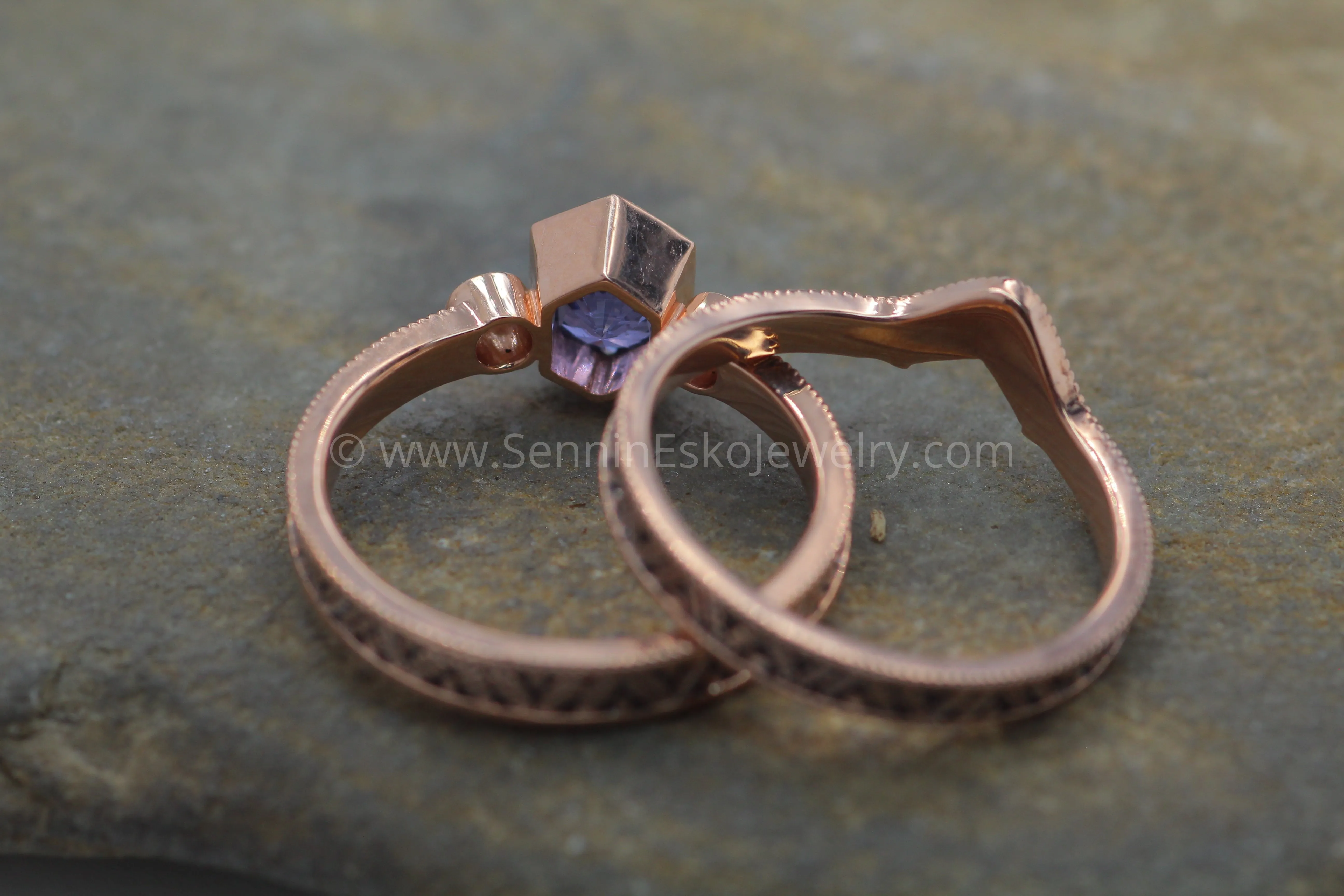 Vintage Inspired Leaf Multi Bezel Ring Set - Depicted with a Purple Sapphire (Setting Only, Center Stone Sold Separately)