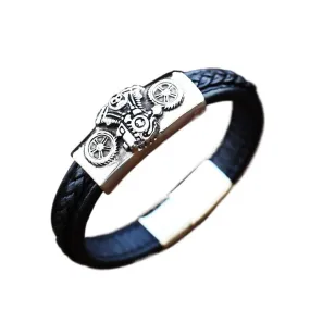 Vintage-Inspired Men's Skull Woven Leather Bracelet - Ethnic Titanium Steel Adventure Accessory