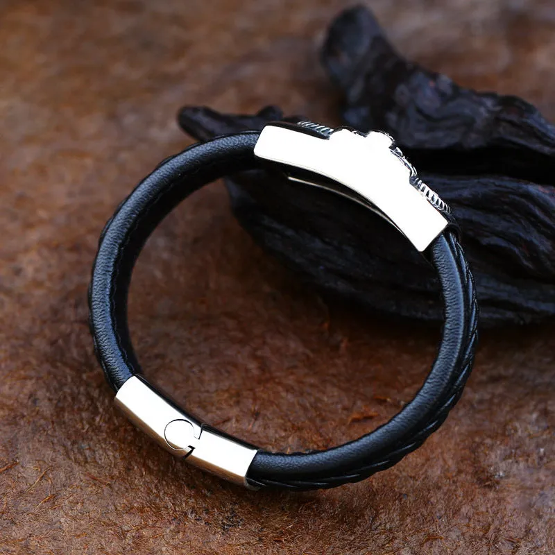 Vintage-Inspired Men's Skull Woven Leather Bracelet - Ethnic Titanium Steel Adventure Accessory