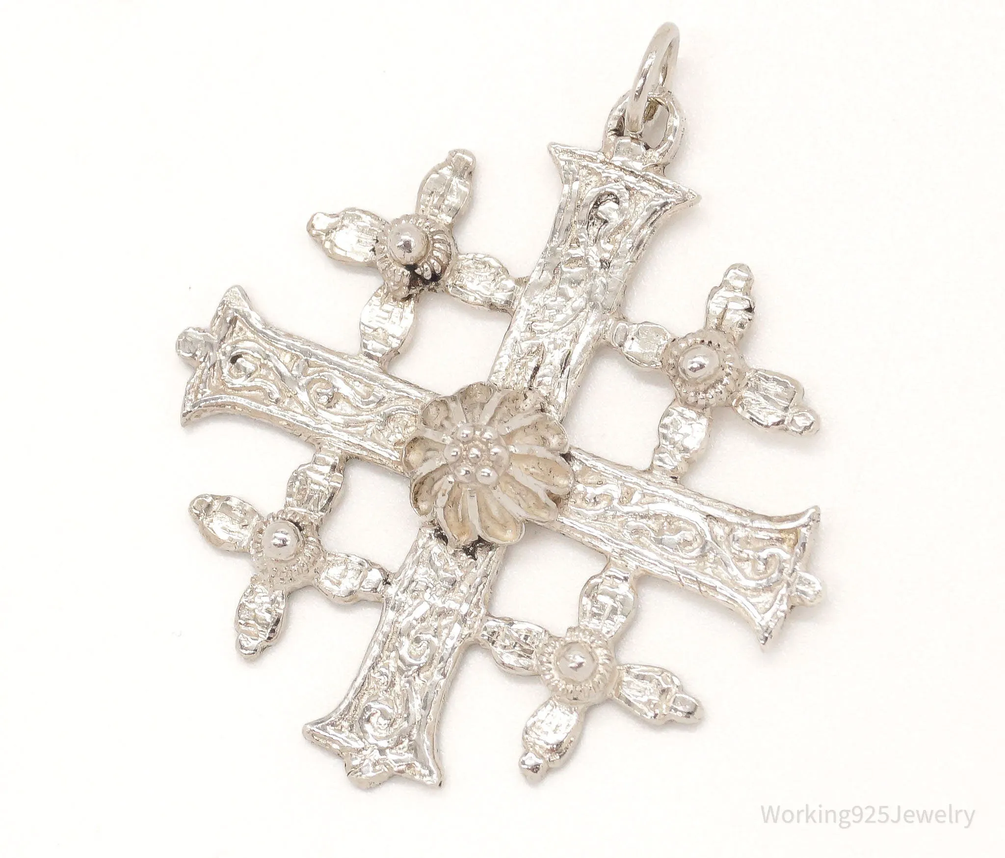 Vintage Large Jerusalem Cross 800 Silver Pendant