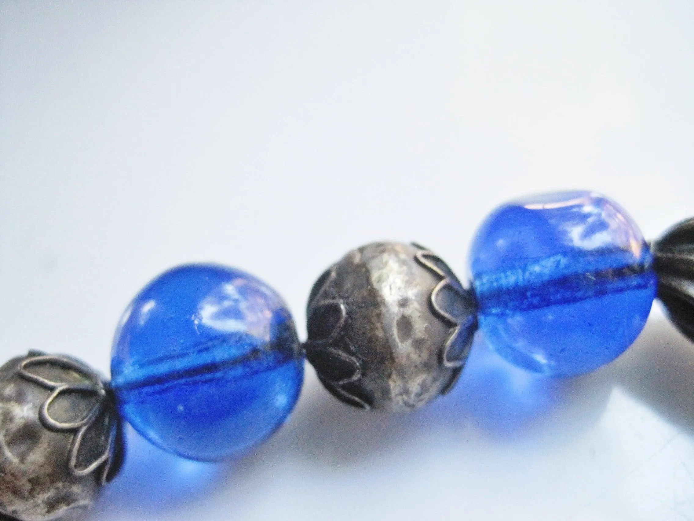 Vintage Necklace with Silver and Blue Glass Beads