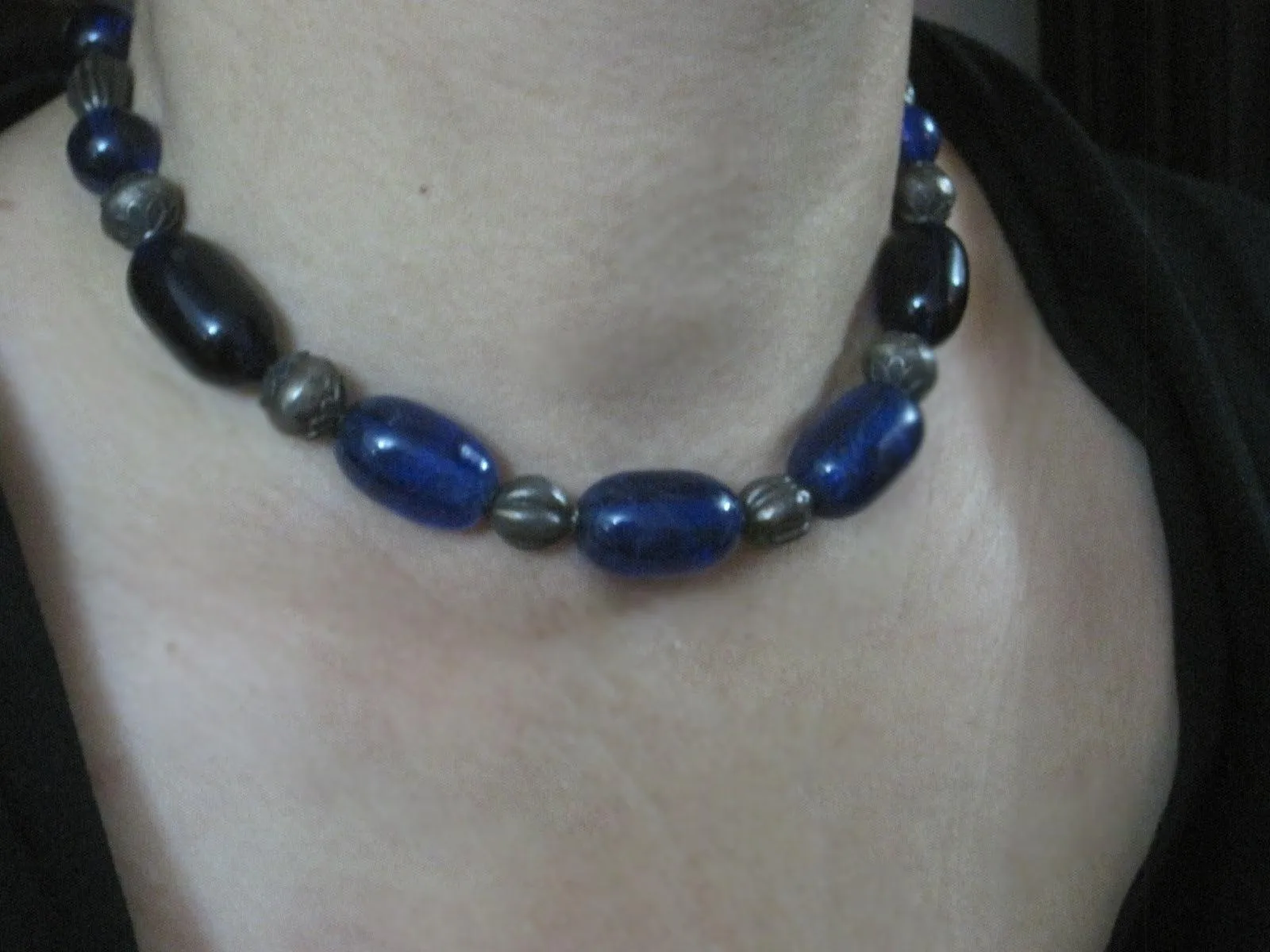 Vintage Necklace with Silver and Blue Glass Beads