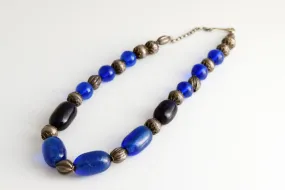 Vintage Necklace with Silver and Blue Glass Beads