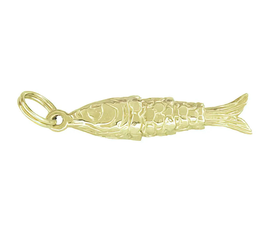 Vintage Style Movable Wiggling Fish Charm in 14 Karat Yellow Gold