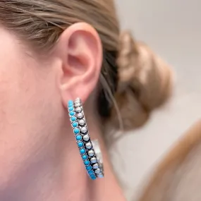 Western Studded Hoop Earrings - Turquoise