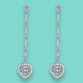 Women's Moissanite and Zircon Silver Heart Drop Earrings