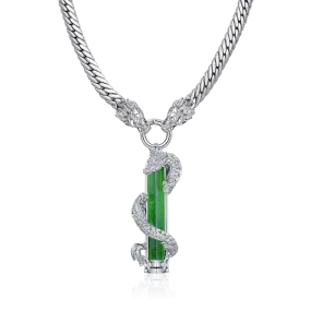 WONG Double Dragon Miami Cuban Chain   Pendant Gift Set (White Gold)