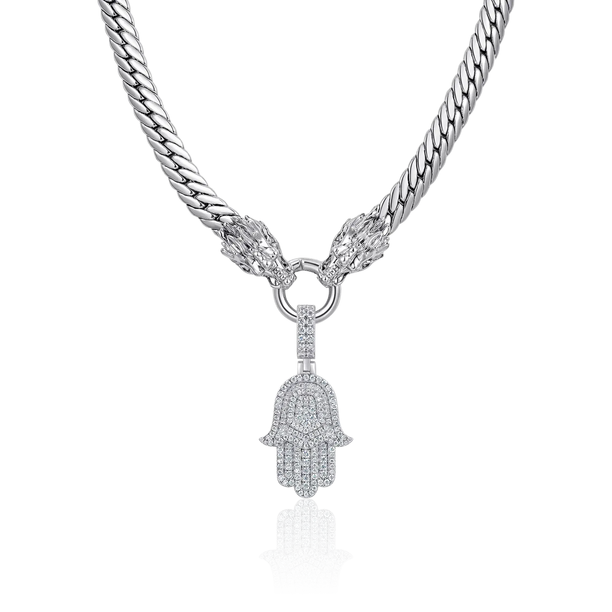 WONG Double Dragon Miami Cuban Chain   Pendant Gift Set (White Gold)