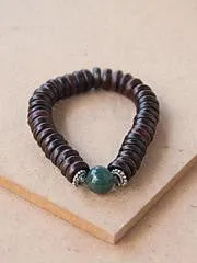 Wood Beaded Bracelet with Stone