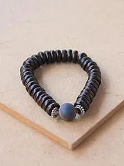 Wood Beaded Bracelet with Stone