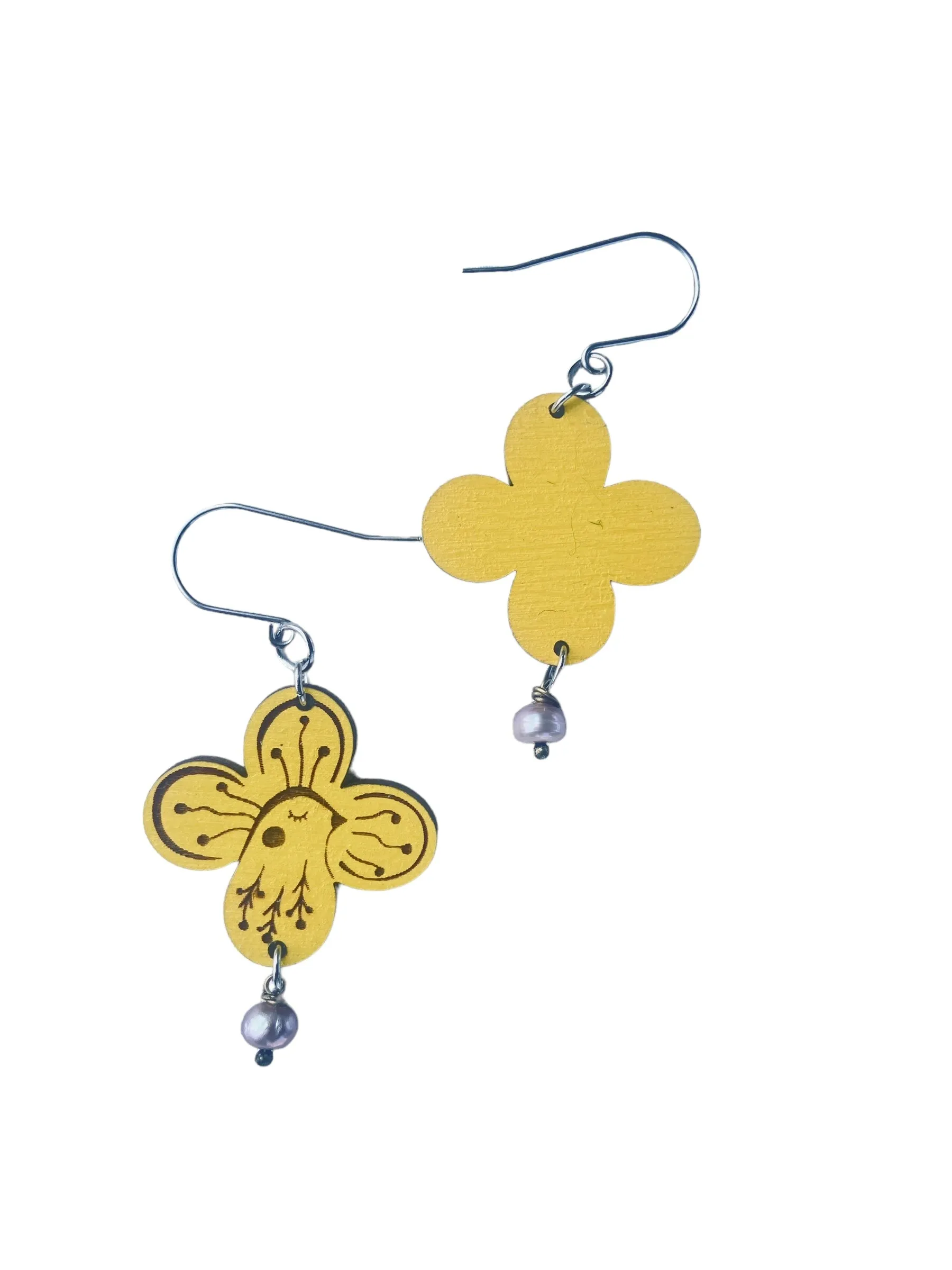 Yellow Bird Flower Earrings, Lightweight, Hypoallergenic, Made in Vermont