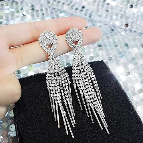 Yellow Chimes Danglers Earrings for Women White Crystal Silver Plated Danglers Earrings for Women and Girls