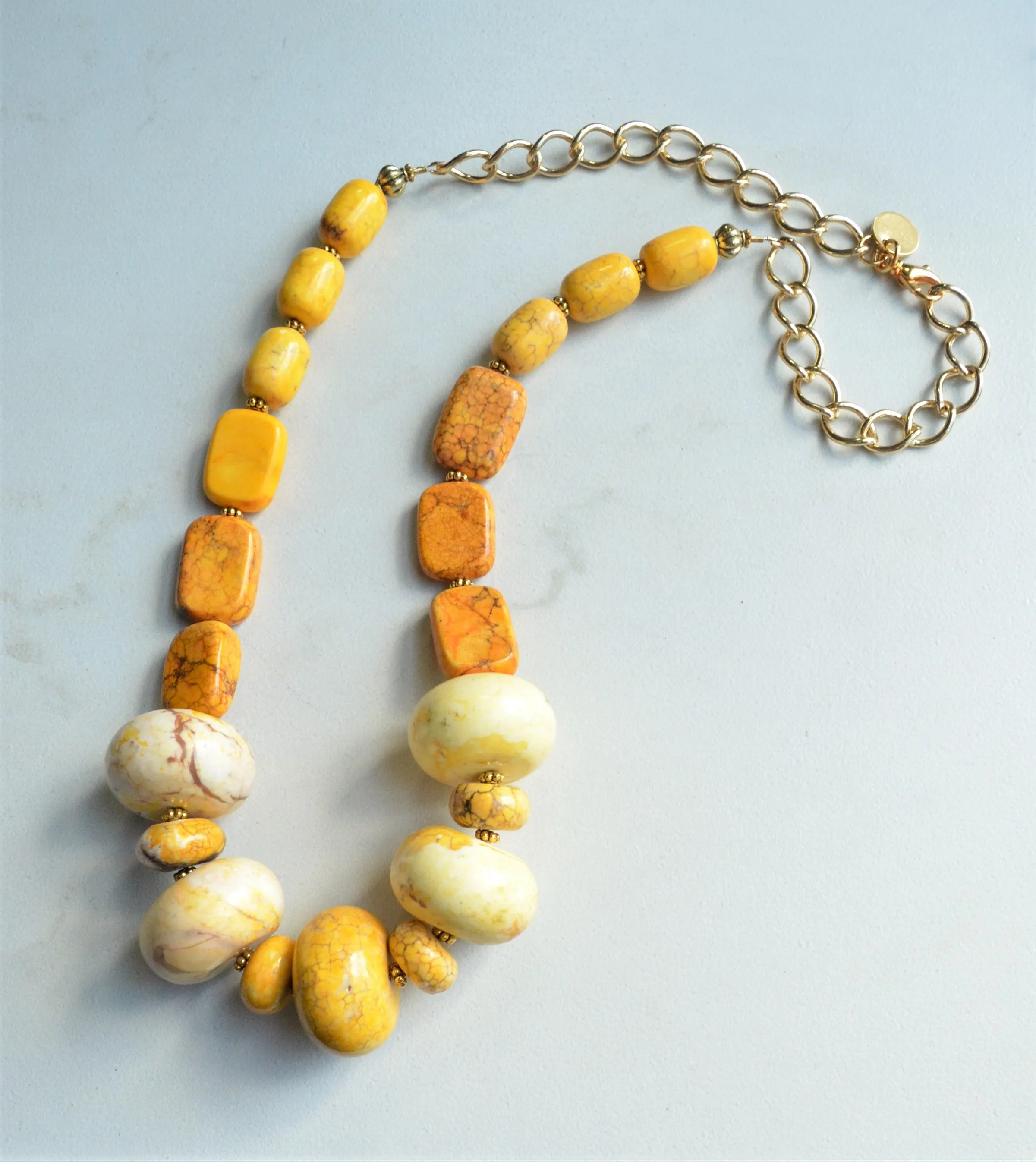 Yellow Long Beaded Stone Chunky Bohemian Statement Necklace - Ultimo