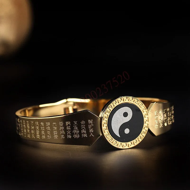 Yin & Yang Energy Spell Mantra Titanium Steel Bangle